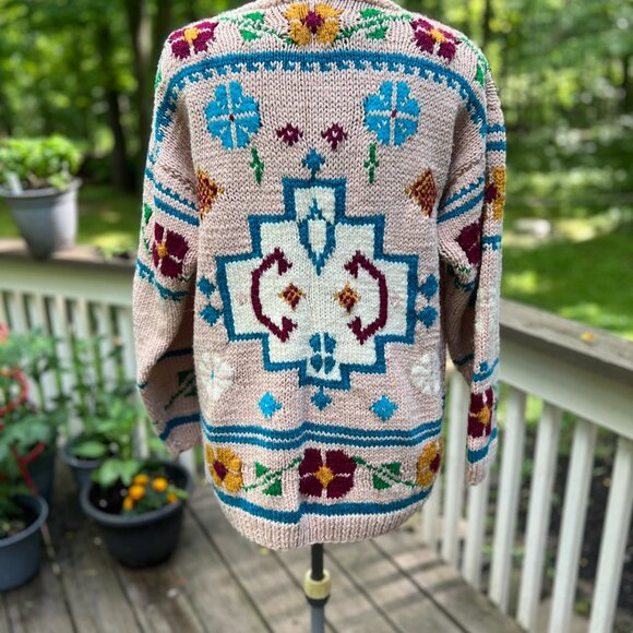 Vintage 90s Hand-Knit Southwestern Sweater – Chunky Cozy Knit - Picture 3 of 7